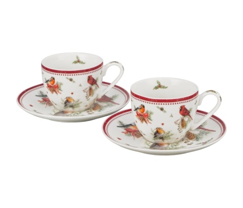 Filiżanki do espresso Birds of winter 2szt prezent na święta ptaki Boże Narodzenie