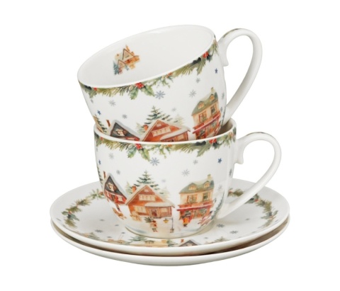 Filiżanki na święta porcelana komplet 2 szt Boże Narodzenie Christmas Village