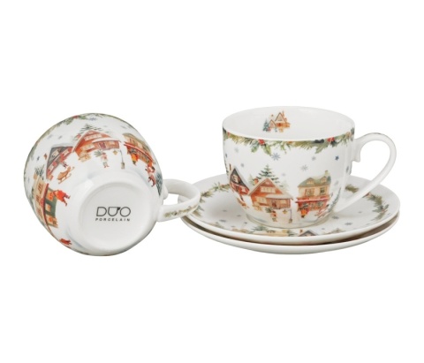 Filiżanki na święta porcelana komplet 2 szt Boże Narodzenie Christmas Village
