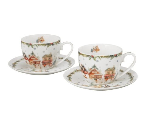 Filiżanki na święta porcelana komplet 2 szt Boże Narodzenie Christmas Village