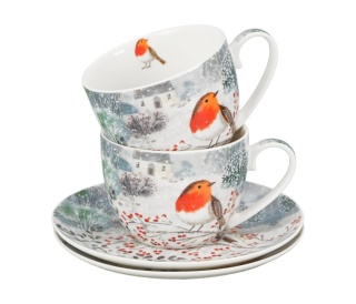 Filiżanki do herbaty porcelana zestaw 2szt święta Boże Narodzenie rudzik Robin in snow
