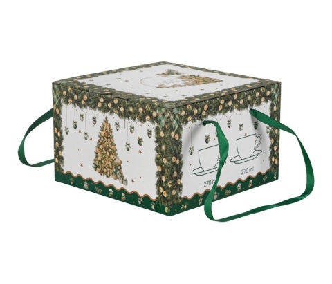 Filiżanki spodki porcelana zestaw 2szt tree sparkle święta choinka miś Boże Narodzenie