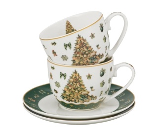Filiżanki spodki porcelana zestaw 2szt tree sparkle święta choinka miś Boże Narodzenie