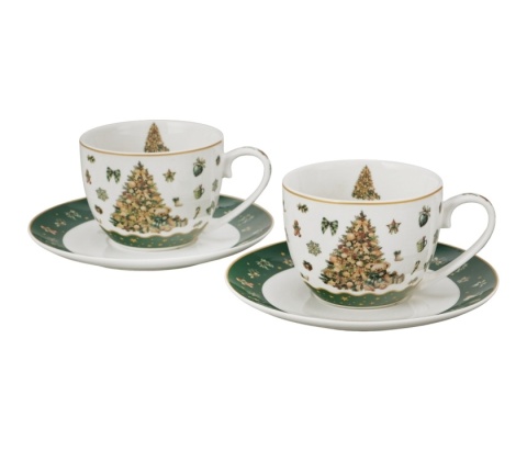 Filiżanki spodki porcelana zestaw 2szt tree sparkle święta choinka miś Boże Narodzenie
