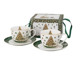 Filiżanki spodki porcelana zestaw 2szt tree sparkle święta choinka miś Boże Narodzenie