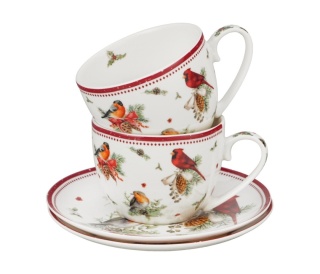 Filiżanki porcelana komplet 2szt birds of winter święta choinka Boże Narodzenie ptaki
