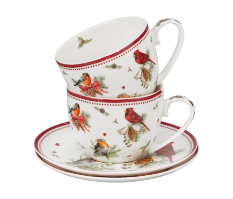 Filiżanki porcelana komplet 2szt birds of winter święta choinka Boże Narodzenie ptaki