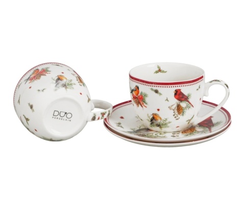 Filiżanki porcelana komplet 2szt birds of winter święta choinka Boże Narodzenie ptaki