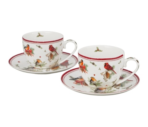 Filiżanki porcelana komplet 2szt birds of winter święta choinka Boże Narodzenie ptaki