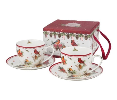 Filiżanki porcelana komplet 2szt birds of winter święta choinka Boże Narodzenie ptaki