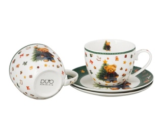 Filiżanki Boże Narodzenie spodki porcelana komplet 2szt Teddy Noel święta choinka miś