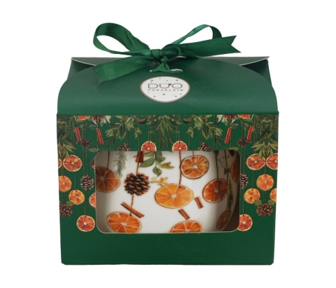 Kubek baryłka na święta Winter fruits Boże Narodzenie porcelana pomarańcze