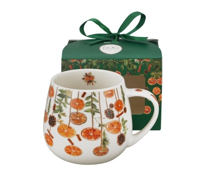 Kubek baryłka na święta Winter fruits Boże Narodzenie porcelana pomarańcze