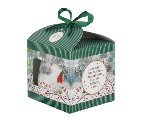 Kubek baryłka zaparzacz Robin in snow święta Boże Narodzenie porcelana rudzik