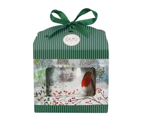 Kubek baryłka zaparzacz Robin in snow święta Boże Narodzenie porcelana rudzik