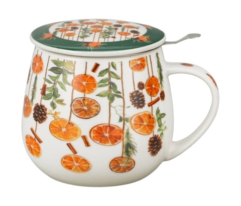 Kubek baryłka święta zaparzacz Winter fruits Boże Narodzenie porcelana pomarańcze