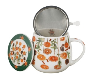 Kubek baryłka święta zaparzacz Winter fruits Boże Narodzenie porcelana pomarańcze
