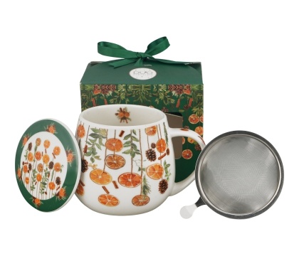 Kubek baryłka święta zaparzacz Winter fruits Boże Narodzenie porcelana pomarańcze