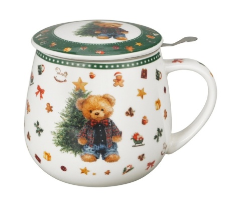 Kubek święta baryłka zaparzacz Teddy noel Boże Narodzenie porcelana na prezent miś