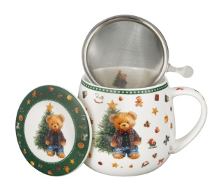 Kubek święta baryłka zaparzacz Teddy noel Boże Narodzenie porcelana na prezent miś