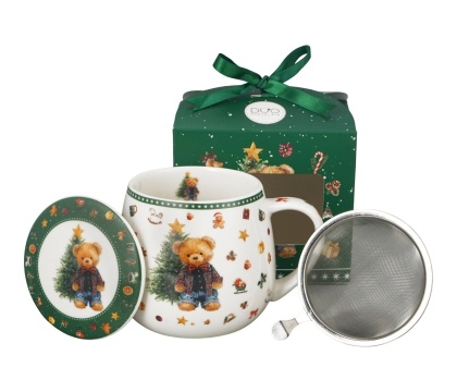 Kubek święta baryłka zaparzacz Teddy noel Boże Narodzenie porcelana na prezent miś