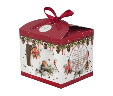 Kubek baryłka zaparzacz sitko Birds of winter święta Boże Narodzenie porcelana ptaki
