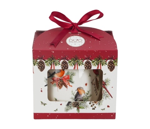 Kubek baryłka zaparzacz sitko Birds of winter święta Boże Narodzenie porcelana ptaki