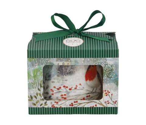 Kubek do herbaty baryłka Robin in snow święta Boże Narodzenie porcelana rudzik