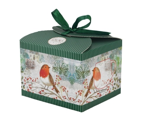 Kubek do herbaty baryłka Robin in snow święta Boże Narodzenie porcelana rudzik