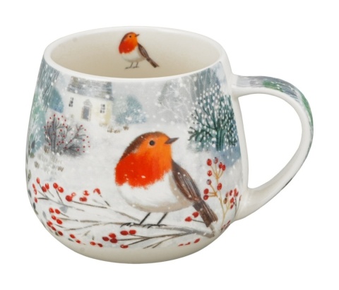 Kubek do herbaty baryłka Robin in snow święta Boże Narodzenie porcelana rudzik