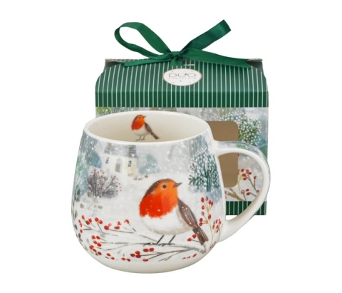 Kubek do herbaty baryłka Robin in snow święta Boże Narodzenie porcelana rudzik