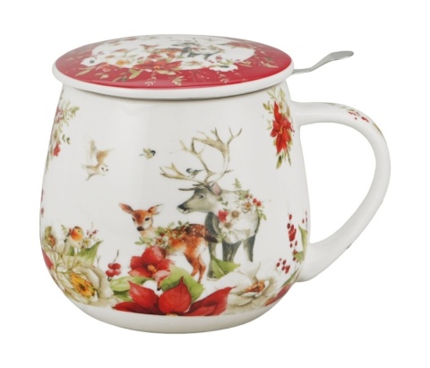 Kubek baryłka zaparzacz sitko Winter friends święta Boże Narodzenie porcelana zwierzęta