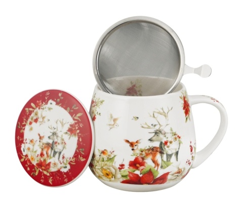 Kubek baryłka zaparzacz sitko Winter friends święta Boże Narodzenie porcelana zwierzęta