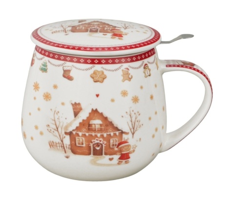 Kubek baryłka zaparzacz sitko Gingerbread House święta Boże Narodzenie porcelana pierniki
