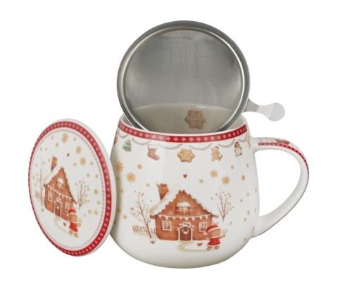 Kubek baryłka zaparzacz sitko Gingerbread House święta Boże Narodzenie porcelana pierniki