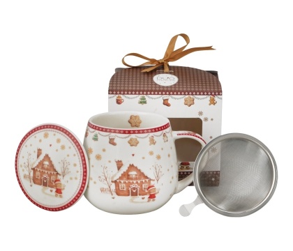 Kubek baryłka zaparzacz sitko Gingerbread House święta Boże Narodzenie porcelana pierniki