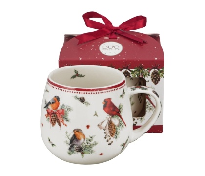 Kubek baryłka Birds of winter prezent na święta Boże Narodzenie porcelana ptaki