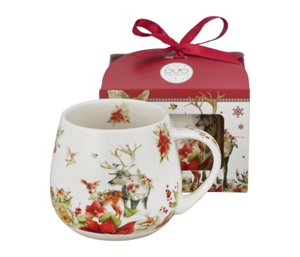 Kubek baryłka Winter friends na święta Boże Narodzenie porcelana zwierzęta do kawy