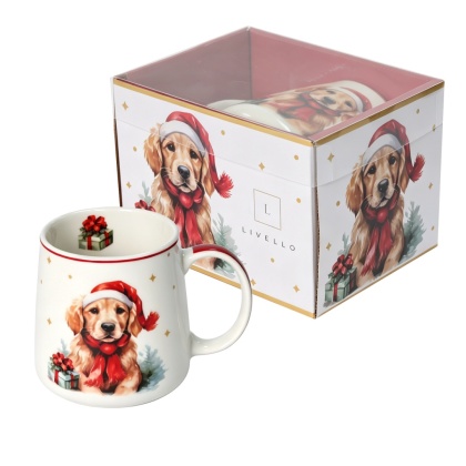 Kubek duży beczułka baryłka porcelana livello Boże Narodzenie prezent na święta pies