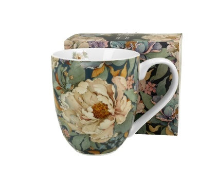 Kubek do herbaty kubas jumbo xxl na prezent porcelana piwonie peony blue kwiaty