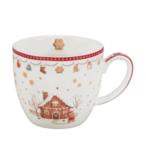 Kubek do kawy porcelana Gingerbread House w koszyku prezent na święta Boże Narodzenie