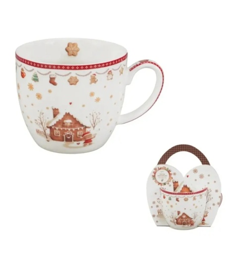 Kubek do kawy porcelana Gingerbread House w koszyku prezent na święta Boże Narodzenie