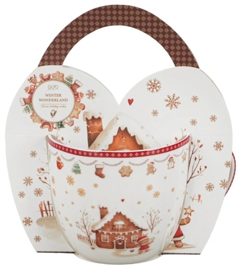 Kubek do kawy porcelana Gingerbread House w koszyku prezent na święta Boże Narodzenie