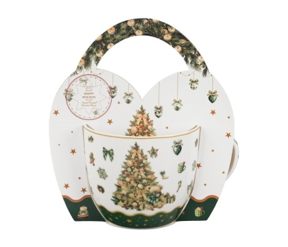 Kubek na święta do herbaty porcelana w koszyku Tree Sparkle prezent Boże Narodzenie
