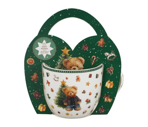 Kubek do herbaty porcelana w koszyku Teddy Noel prezent na święta Boże Narodzenie