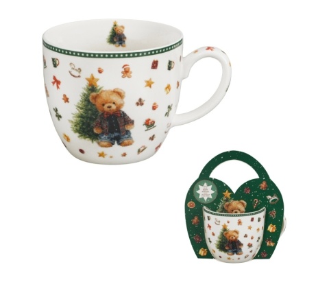Kubek do herbaty porcelana w koszyku Teddy Noel prezent na święta Boże Narodzenie
