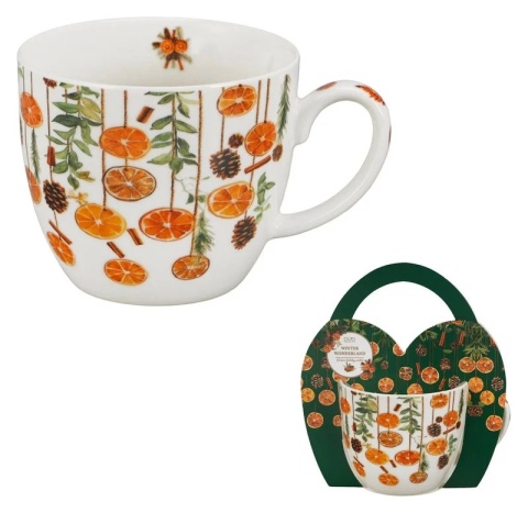Kubek na święta do kawy porcelana Winter fruits w koszyku prezent Boże Narodzenie