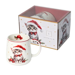 Kubek świąteczny duży beczułka baryłka porcelana livello Boże Narodzenie na prezent kot