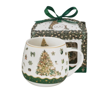 Kubek na święta baryłka Tree Sparkle Boże Narodzenie porcelana prezent choinka miś