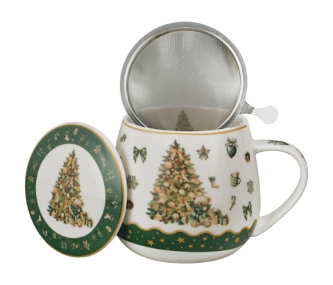Kubek na święta baryłka zaparzacz Tree Sparkle Boże Narodzenie porcelana prezent choinka
